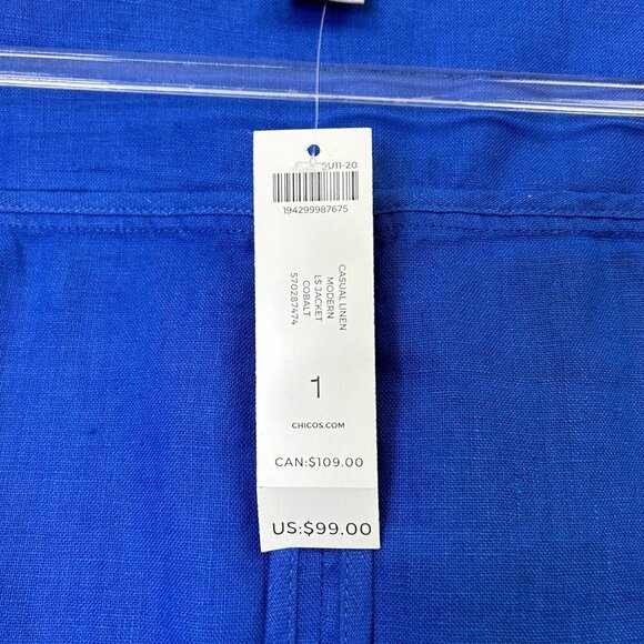 NEW Chicos Linen Zip Jacket Womens Size 1 US 8 10 Cobalt Blue - Picture 4 of 12